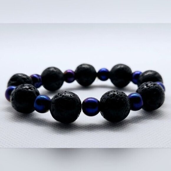 natural Volcanic Stone Chakra Balance Tiger Eye Bead Stretch Bracelet - Picture 1 of 5